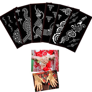 6pcs/Set Henna Tattoo Stencil Mehndi Aribrush Templates for Women Body Paint Indian Tattoo Stickers New Designs Kit 6 Patterns