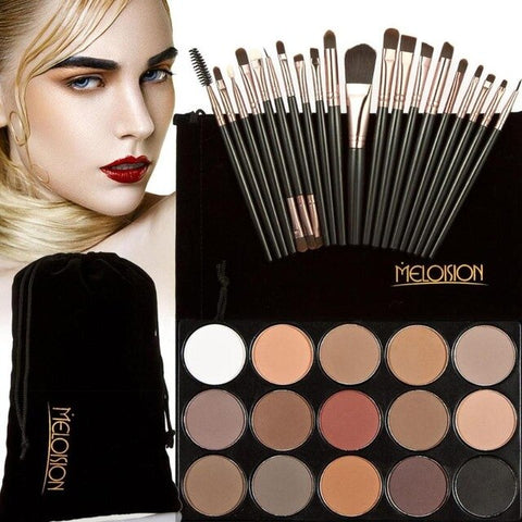 15 Colors Makeup Brush Set Shimmer Matte Eyeshadow Palette+20pcs cosmetic make up Brushes Coffee + Bag