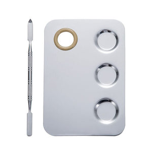 Stainless Steel Makeup Palette 3-Well Nail-art Palette Cosmetic Mixing Palette with Spatula Tool QS888
