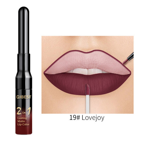 QiBest 2 in 1 Lip Liner Liquid Lipstick Pencil Matte Waterproof Lipliner Red Lips Liners Pen Stick Long Lasting Sexy Makeup