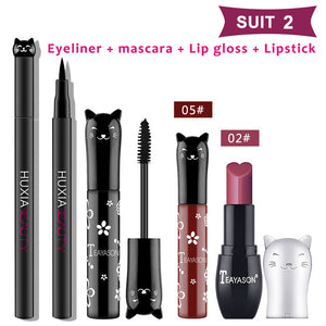 Beauty Makeup Sets Cat Style Long Lasting Matte Lipstick Moisture Lip Gloss Long Thick Black Mascara Eyeliner Cosmetics