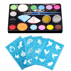 14 Colors DIY Body Face Paints Set with 5PCS Stencils for Kids Adults Cosplay Performances Role Play Halloween Body Face Paint