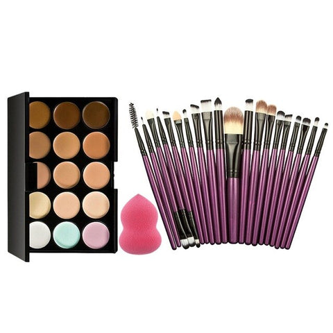 22PCS/Set 15 Colors Cream Powder Face Palette Foundation Makeup Concealer Palette with Sponge Puff 20Pcs Powder Brushes props