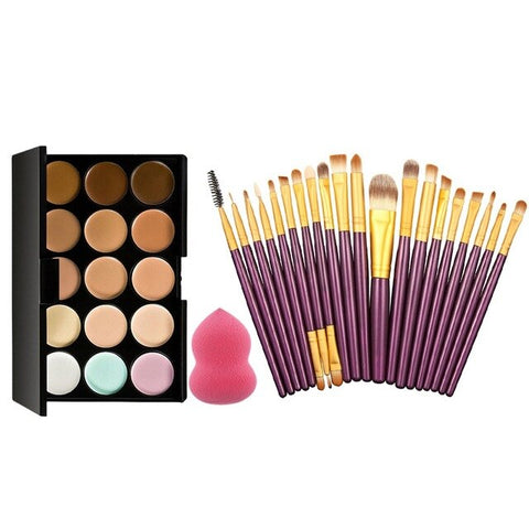 22PCS/Set 15 Colors Cream Powder Face Palette Foundation Makeup Concealer Palette with Sponge Puff 20Pcs Powder Brushes props