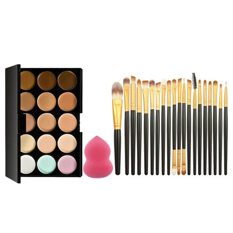 22PCS/Set 15 Colors Cream Powder Face Palette Foundation Makeup Concealer Palette with Sponge Puff 20Pcs Powder Brushes props