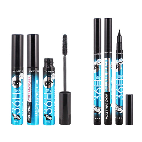 Mascara Liquid Eyeliner Set Eye Lashes Makeups Black Smooth Waterproof Mascara Eyeliner V9-Drop
