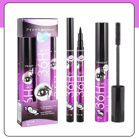 Mascara Liquid Eyeliner Set Eye Lashes Makeups Black Smooth Waterproof Mascara Eyeliner V9-Drop