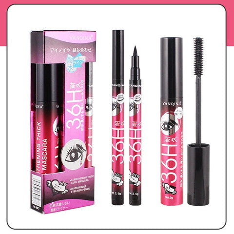 Mascara Liquid Eyeliner Set Eye Lashes Makeups Black Smooth Waterproof Mascara Eyeliner V9-Drop