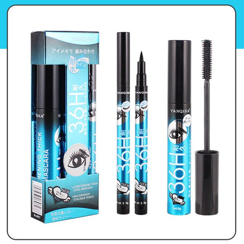 Mascara Liquid Eyeliner Set Eye Lashes Makeups Black Smooth Waterproof Mascara Eyeliner V9-Drop
