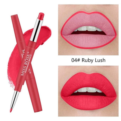 MISS ROSE Multifunctional Lipstick Pencil Moisturizing Matte Lip Waterproof Lasting Color Sexy Red Lip Stick Lip Liner Lipstick