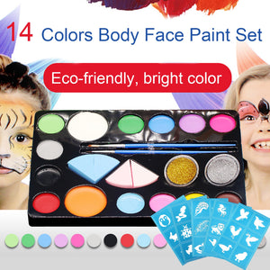 14 Colors DIY Body Face Paints Set with 5PCS Stencils for Kids Adults Cosplay Performances Role Play Halloween Body Face Paint