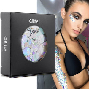 Cosmetic Glitter For Face, Body ,Hair - Chunky Silver Holographic Glitter Mix Essential Festival and Rave Beauty Makeup Glitter