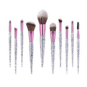 10PCS Professional makeup brush Diamond Crystal brush set Acrylic handle Foundation blush brush powder mixed eye shadow tool kit