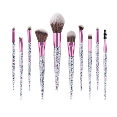 10PCS Professional makeup brush Diamond Crystal brush set Acrylic handle Foundation blush brush powder mixed eye shadow tool kit