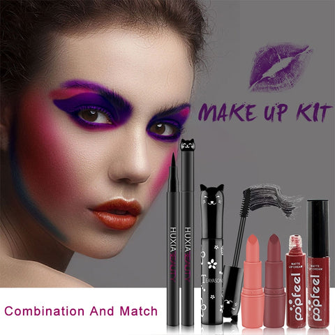 Beauty Makeup Sets Cosmetics Cat Series Long Thick Black Mascara Eyeliner Long Lasting Matte Lipstick Moisture Lip Gloss