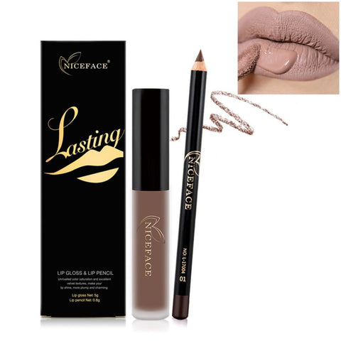 HOT Makeup Set Lip Gloss + Lip Liner Set Lip Set Matte Lipstick Long Lasting Waterproof Solid Lip Pencil Liner Set Newest MKXJ