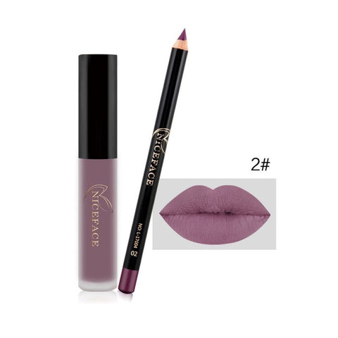 HOT Makeup Set Lip Gloss + Lip Liner Set Lip Set Matte Lipstick Long Lasting Waterproof Solid Lip Pencil Liner Set Newest MKXJ
