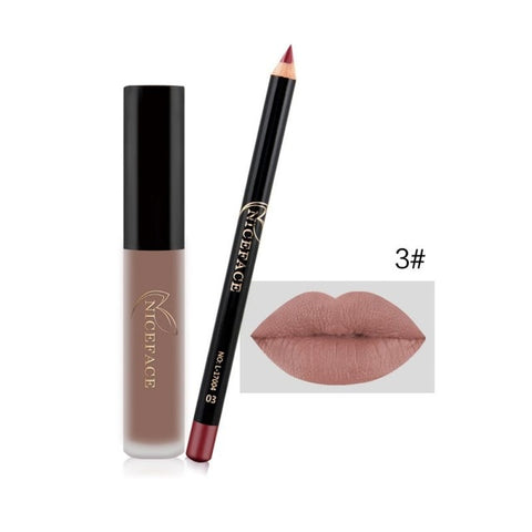 HOT Makeup Set Lip Gloss + Lip Liner Set Lip Set Matte Lipstick Long Lasting Waterproof Solid Lip Pencil Liner Set Newest MKXJ