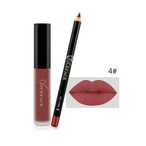 HOT Makeup Set Lip Gloss + Lip Liner Set Lip Set Matte Lipstick Long Lasting Waterproof Solid Lip Pencil Liner Set Newest MKXJ