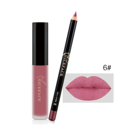 HOT Makeup Set Lip Gloss + Lip Liner Set Lip Set Matte Lipstick Long Lasting Waterproof Solid Lip Pencil Liner Set Newest MKXJ