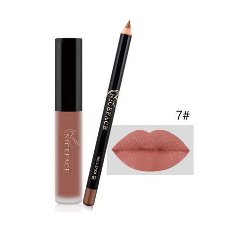 HOT Makeup Set Lip Gloss + Lip Liner Set Lip Set Matte Lipstick Long Lasting Waterproof Solid Lip Pencil Liner Set Newest MKXJ