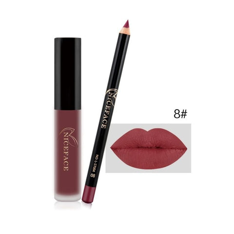 HOT Makeup Set Lip Gloss + Lip Liner Set Lip Set Matte Lipstick Long Lasting Waterproof Solid Lip Pencil Liner Set Newest MKXJ