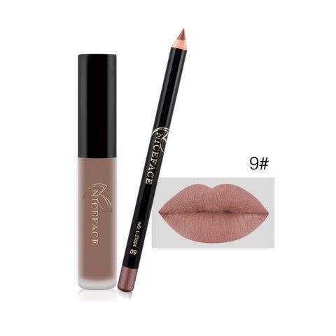 HOT Makeup Set Lip Gloss + Lip Liner Set Lip Set Matte Lipstick Long Lasting Waterproof Solid Lip Pencil Liner Set Newest MKXJ