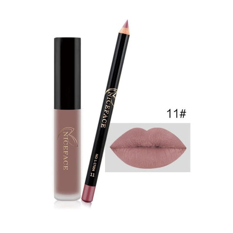 HOT Makeup Set Lip Gloss + Lip Liner Set Lip Set Matte Lipstick Long Lasting Waterproof Solid Lip Pencil Liner Set Newest MKXJ