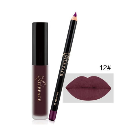 HOT Makeup Set Lip Gloss + Lip Liner Set Lip Set Matte Lipstick Long Lasting Waterproof Solid Lip Pencil Liner Set Newest MKXJ