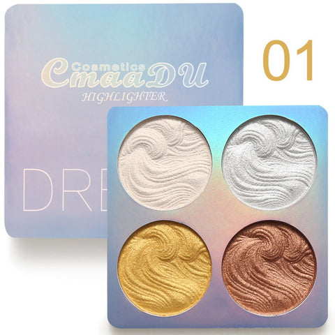 Cmaadu Glow Kit 4 Color Baked Highlighter Palette Shimmer Illuminator Contouring Brighten 3D Face Powder Makeup Bronzer