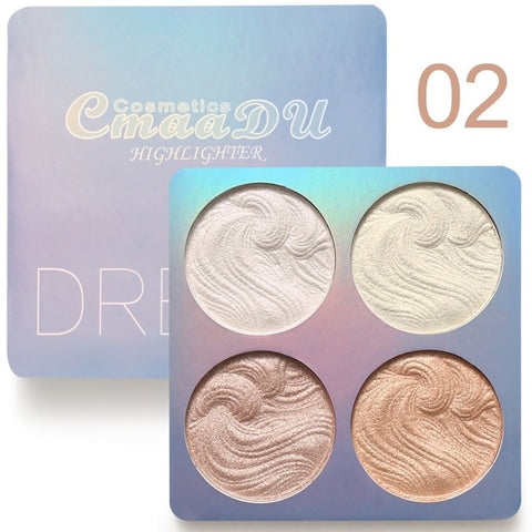 Cmaadu Glow Kit 4 Color Baked Highlighter Palette Shimmer Illuminator Contouring Brighten 3D Face Powder Makeup Bronzer