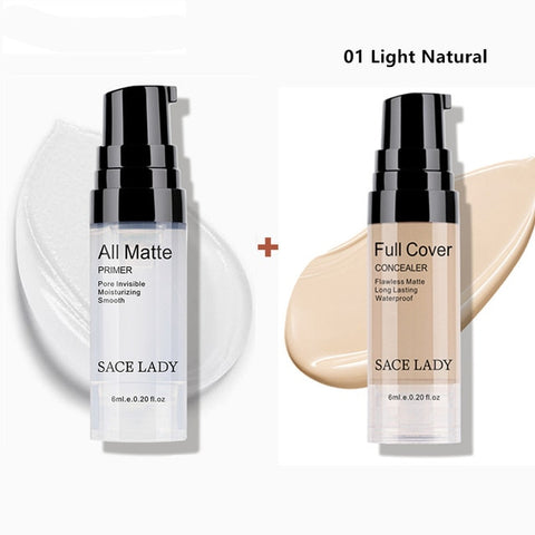 SACE LADY make up set 6ml Base Primer Full Cover Liquid Matte Concealer Makeup Face Corrector Waterproof Make Up Base Cosmetic