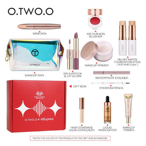 O.TWO.O 12pcs Makeup Set For Daily Use Include Highlighter Foundation Blusher Eyebrow Mascara Concealer Lipstick For Women Gift