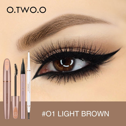 O.TWO.O 3pcs Eyes Makeup Set Ultra Fine 1.5mm Eyebrow Lengthening Mascara Long Lasting Waterproof Eyeliner Cosmetic Kit Makeup