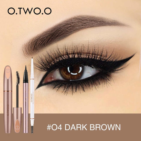 O.TWO.O 3pcs Eyes Makeup Set Ultra Fine 1.5mm Eyebrow Lengthening Mascara Long Lasting Waterproof Eyeliner Cosmetic Kit Makeup