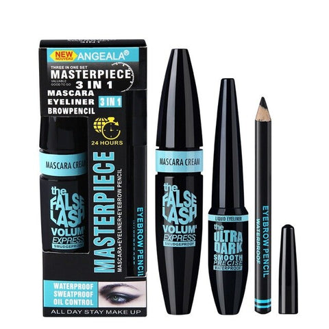 3pcs Eyes Makeup Set Ultra Fine Eyebrow Lengthening Mascara Long Lasting Waterproof Eyeliner Cosmetic Kit