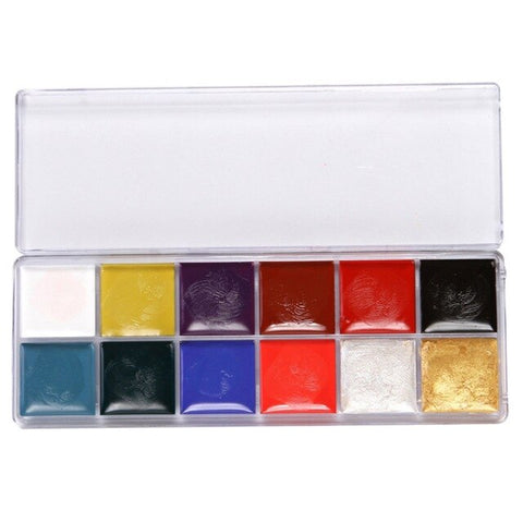 Body Paint Make Up Oil Painting Art 12 Colors Flash Tattoo Face Palette Halloween Party Waterproof Beauty Makeup Brush Eyeshadow