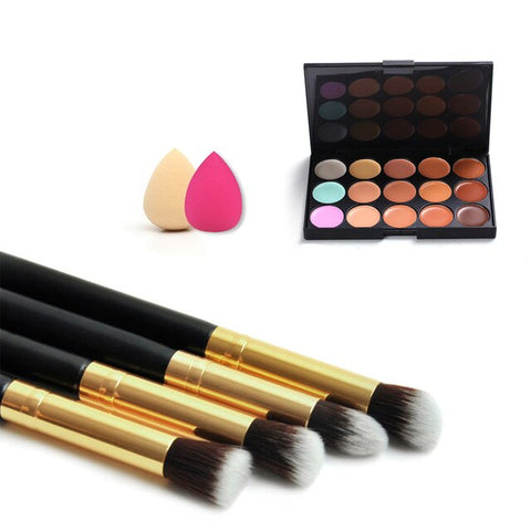 Makeup Brushes Set Powder Foundation Brush Pro Concealer Palette +4pcs Makeup Brushes+2pcs Sponge Puff makeup-brushes maquiagem