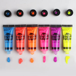 YWK 6 Colors Neon Fluorescent UV Body Paint Face Painting Luminous Acrylic Paints Art for Party Halloween Make Up