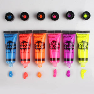 YWK 6 Colors Neon Fluorescent UV Body Paint Face Painting Luminous Acrylic Paints Art for Party Halloween Make Up