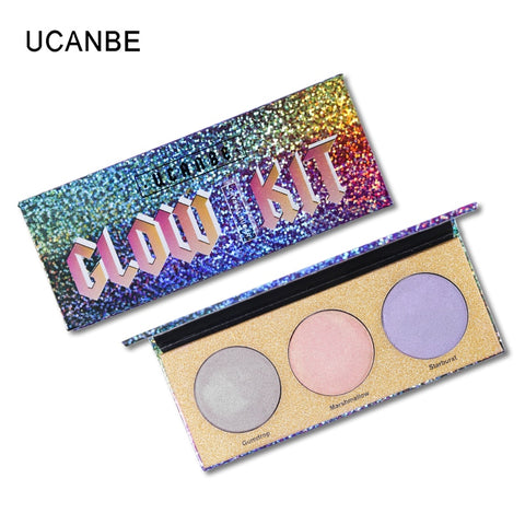 UCANBE 3 Color Aurora Duochrome Highlighter Glow Palette Multi-use Crystal Holographic Makeup Kit Radiance Shimmer Face Finish