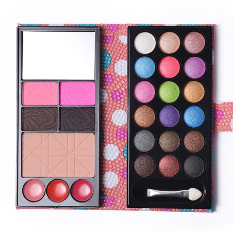 Makeup Set 18 Color Shimmer Eyeshadow Palette + 3 Color Lipstick + Blusher + Eyebrow Powder + Face Skin Finish Powder with Brush