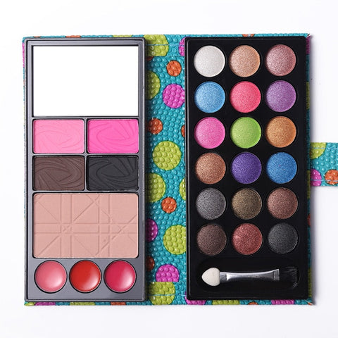 Makeup Set 18 Color Shimmer Eyeshadow Palette + 3 Color Lipstick + Blusher + Eyebrow Powder + Face Skin Finish Powder with Brush