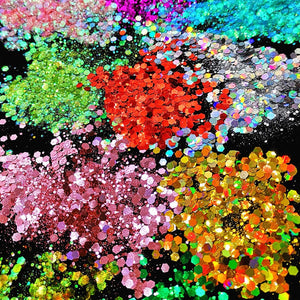 Chunky Metallic, Iridescent Cosmetic Glitter Mix For Festival & Creative Makeup, Slime and Crafts, 50g  | Body Glitter 25 Colors
