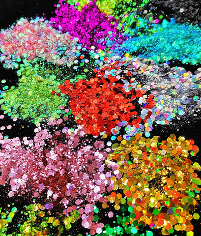 Chunky Metallic, Iridescent Cosmetic Glitter Mix For Festival & Creative Makeup, Slime and Crafts, 50g  | Body Glitter 25 Colors