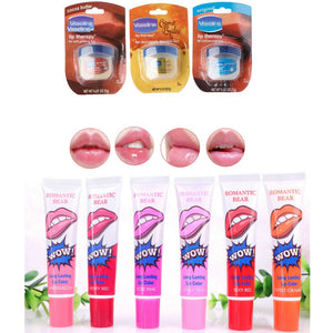 Pure Petroleum Jelly Protectant Moisturizer Anti Dry & Chapped Lip Balm+Romantic Bear Long Lasting Lip Color Lipstick Lip Tatoo