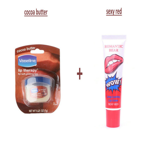Pure Petroleum Jelly Protectant Moisturizer Anti Dry & Chapped Lip Balm+Romantic Bear Long Lasting Lip Color Lipstick Lip Tatoo