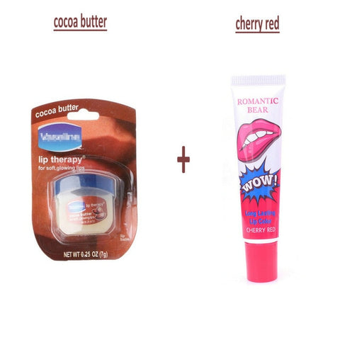 Pure Petroleum Jelly Protectant Moisturizer Anti Dry & Chapped Lip Balm+Romantic Bear Long Lasting Lip Color Lipstick Lip Tatoo