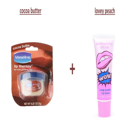 Pure Petroleum Jelly Protectant Moisturizer Anti Dry & Chapped Lip Balm+Romantic Bear Long Lasting Lip Color Lipstick Lip Tatoo