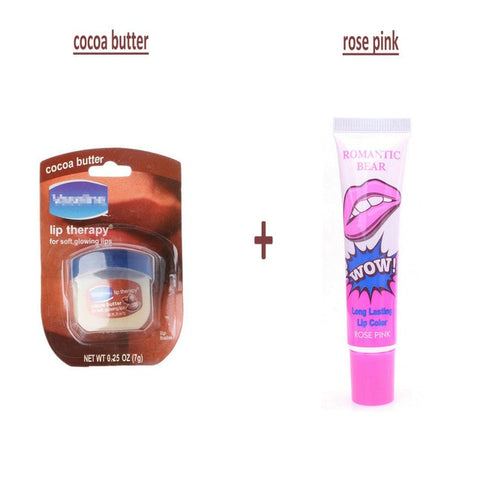 Pure Petroleum Jelly Protectant Moisturizer Anti Dry & Chapped Lip Balm+Romantic Bear Long Lasting Lip Color Lipstick Lip Tatoo